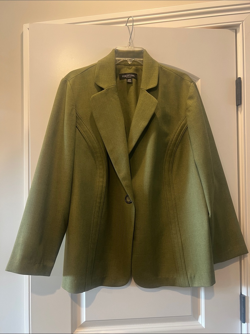 Perceptions Olive Green Single-Button Women's Blazer
